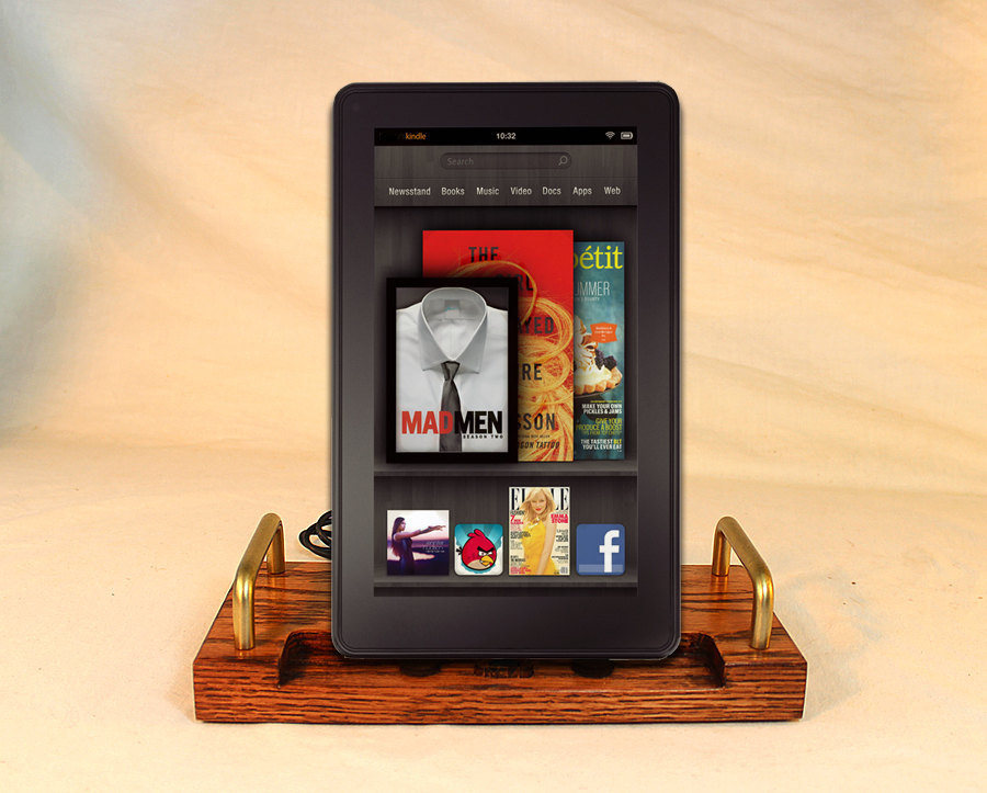 Kindle Fire - Ereader - Charger And Sync Station - Oak - Deluxe - Brass Style V1 Kindle Dock Touch