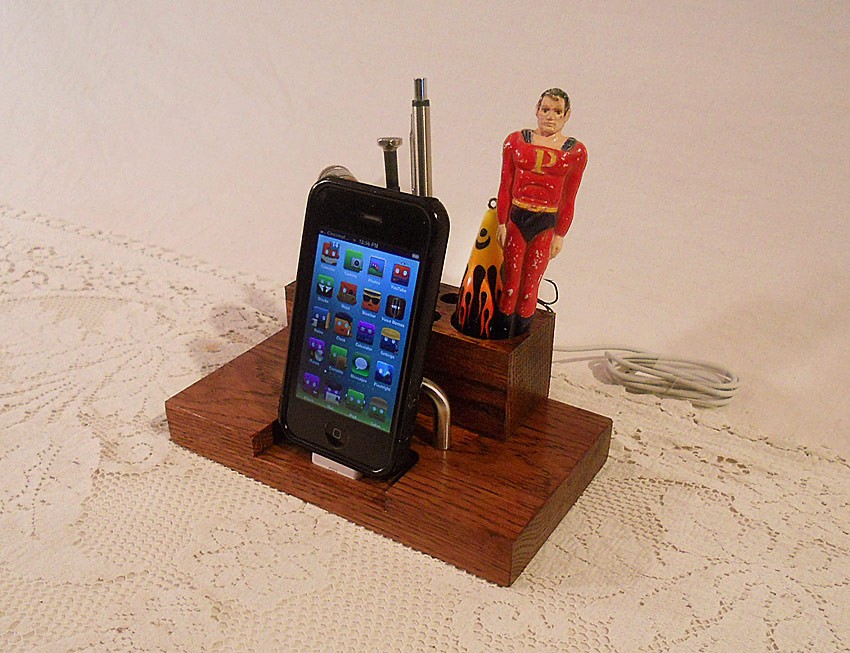 Iphone - Ipod Dock -charger And Sync - Desktop Station With Pen Holders - Oak
