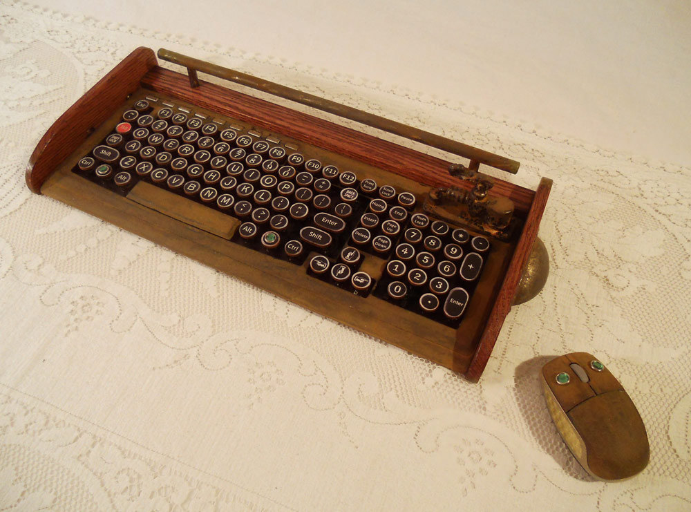 Antique Looking Computer Keyboard - Mouse With Victorian Styling
