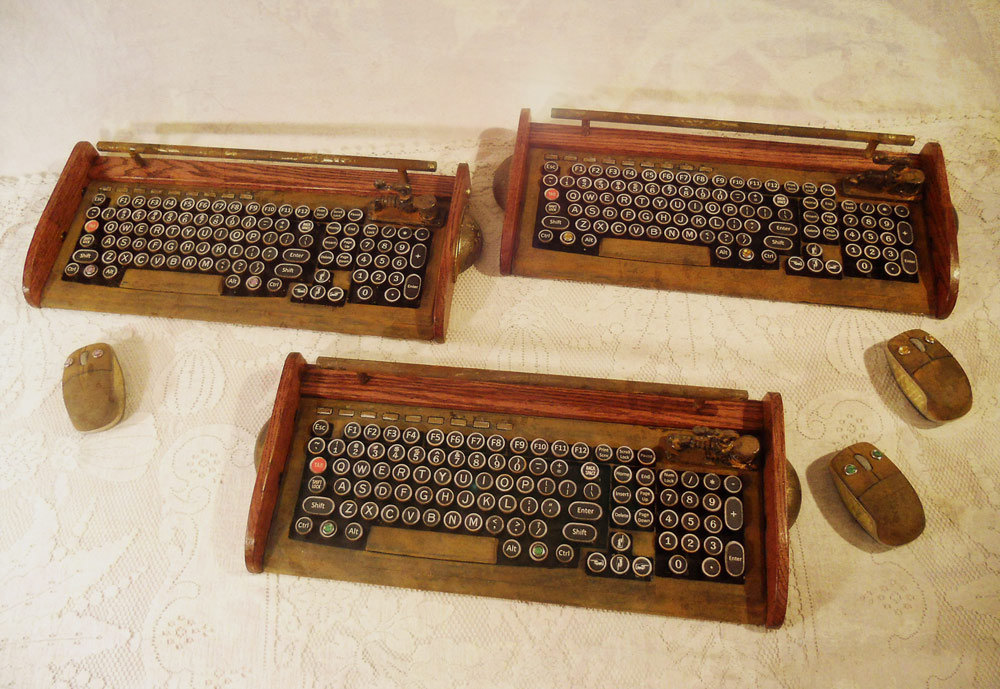 Antique Looking Computer Keyboard - Mouse With Victorian Styling